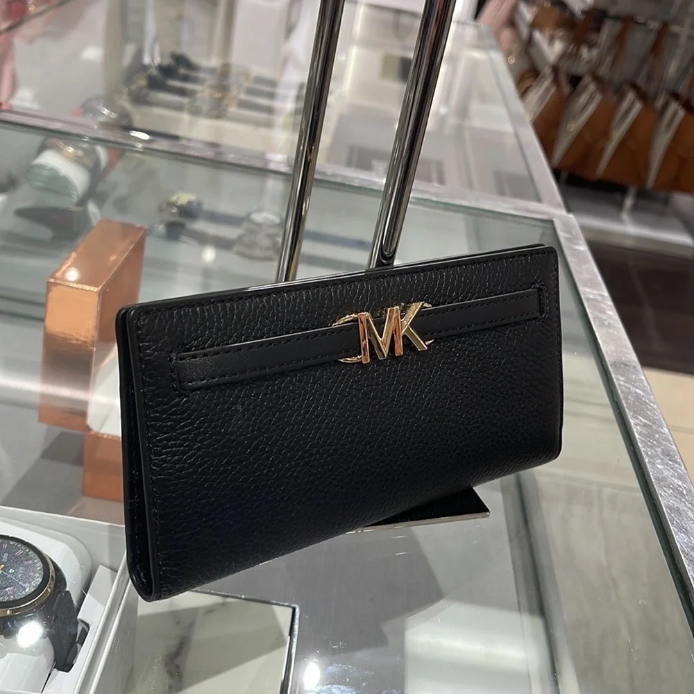 MICHAEL KORS Reed Large Pebbled Leather Snap Wallet Style# 35S3G6RE3L Black  NWT